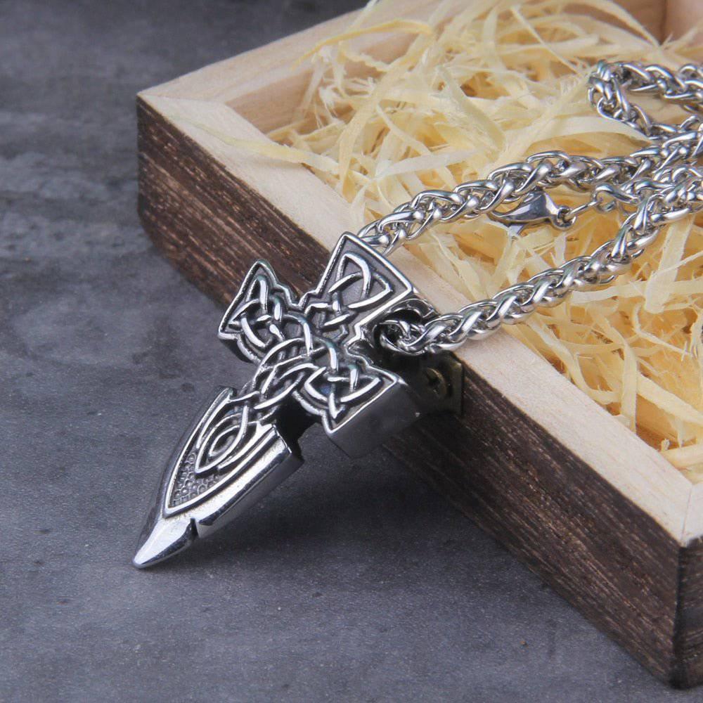 Celtic Cross Sword Amulet - Stainless Steel - Norsegarde