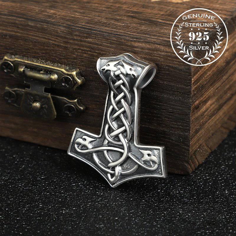 Celtic Knot Thor's Hammer Pendant STERLING SILVER Viking Mjolnir