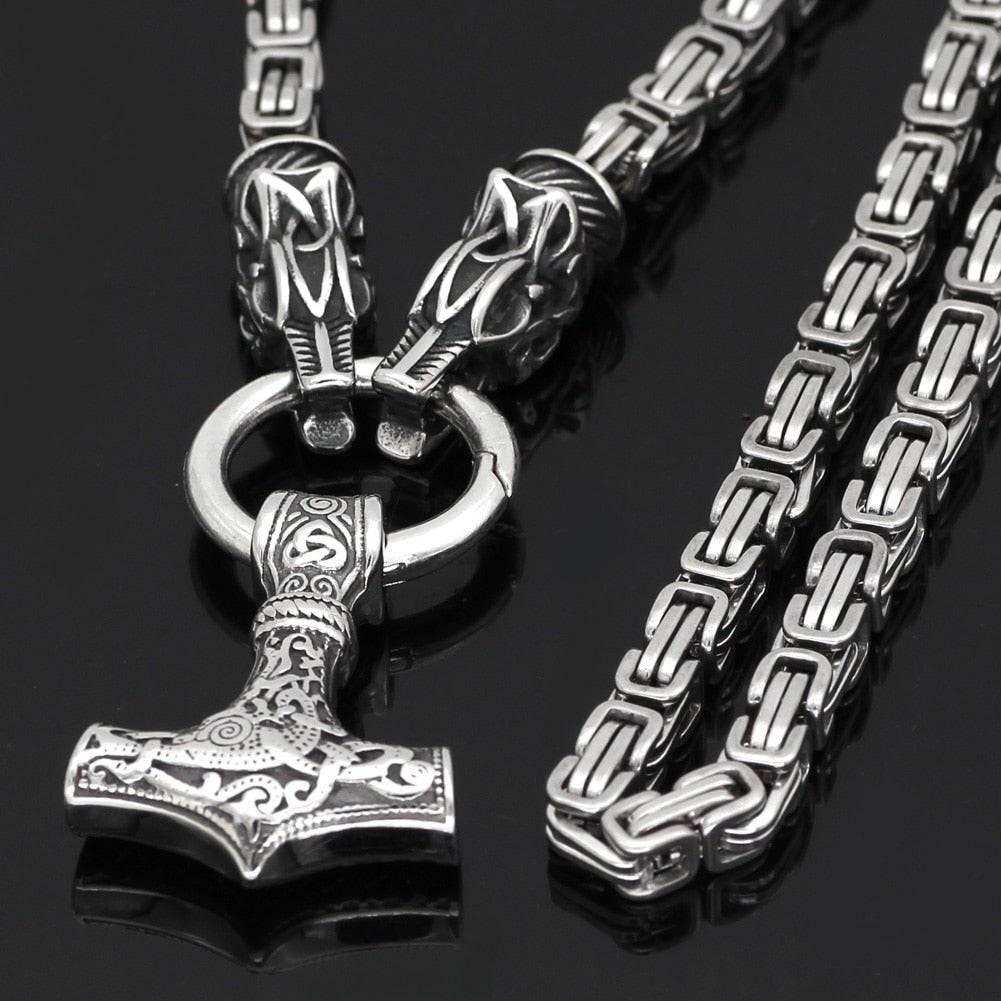 Fenrir's Bite Ring Heavy Chain with Mjölnir - Stainless Steel - Norsegarde