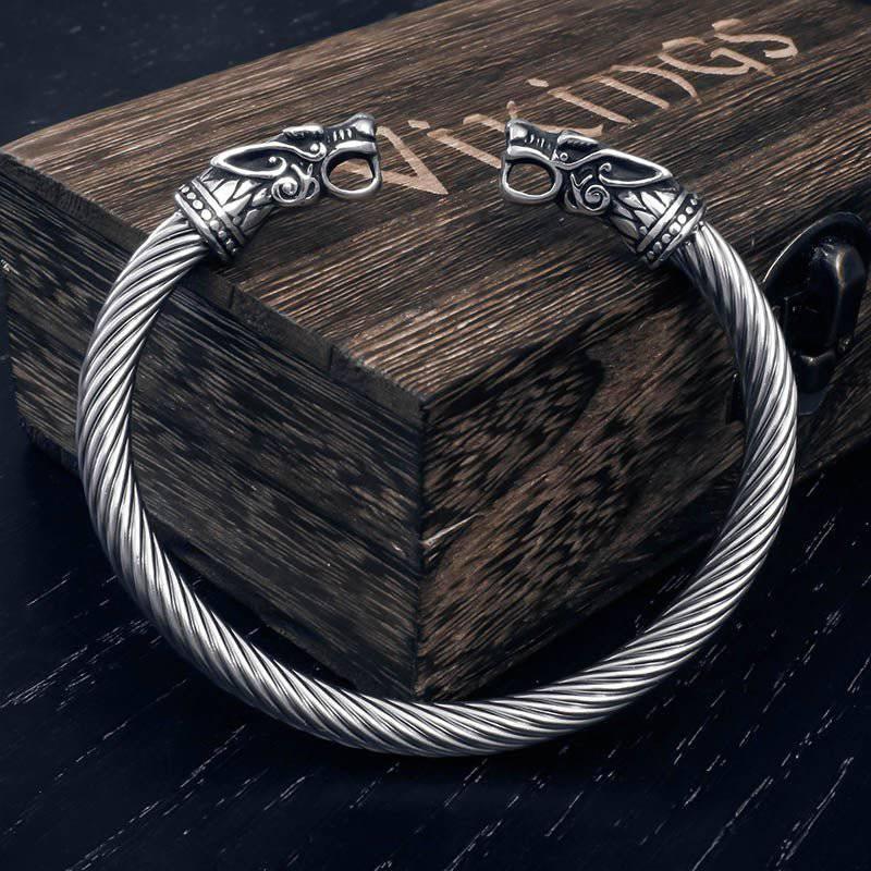 Viking Wolf Arm Ring - Geri and Freki Norse Torc Bracelet