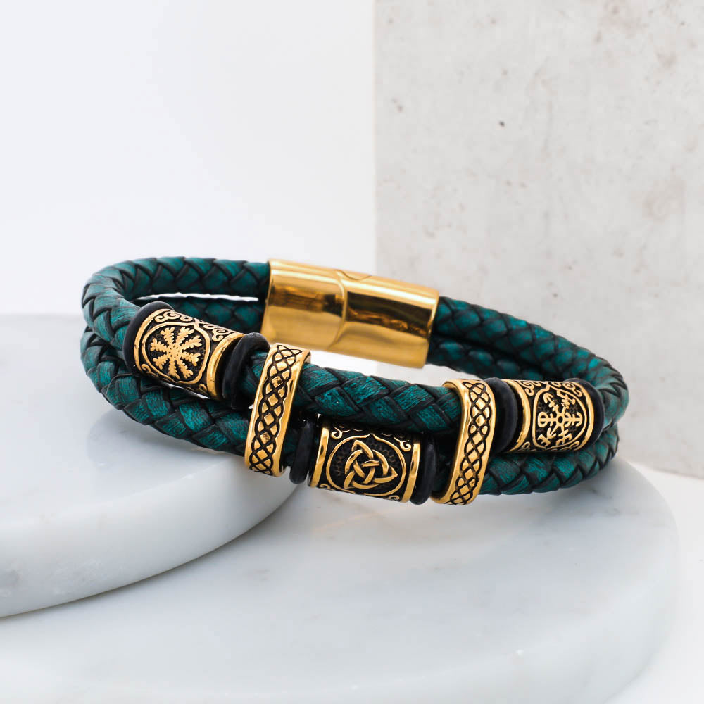 Viking Bead Nordic Pine Leather Bracelet