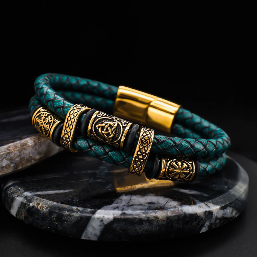 Viking Bead Nordic Pine Leather Bracelet