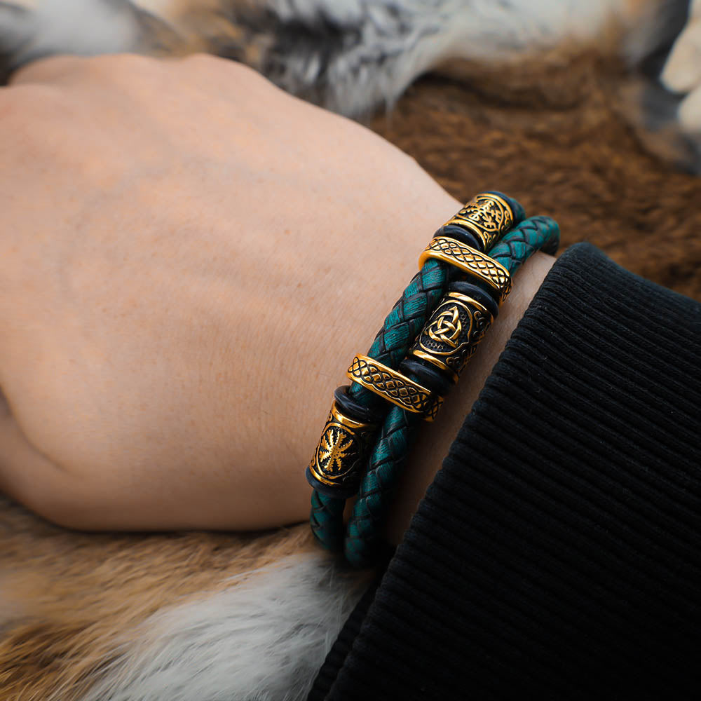 Viking Bead Nordic Pine Leather Bracelet