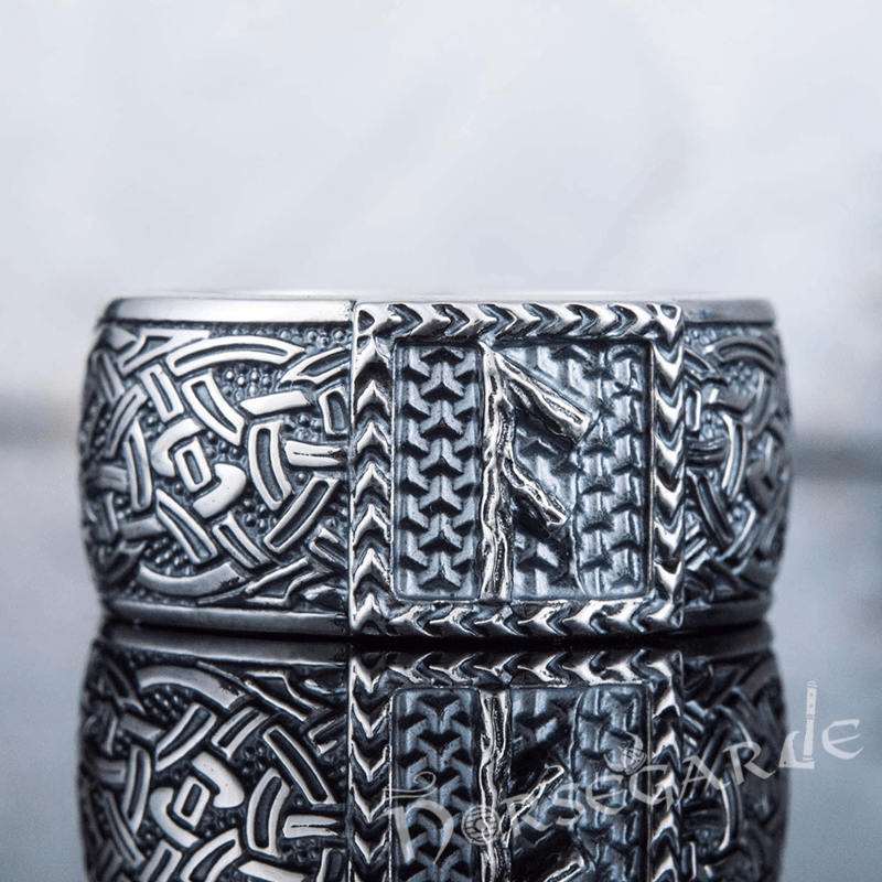 Handcrafted Ansuz Rune Borre Ornament Band - Sterling Silver - Norsegarde