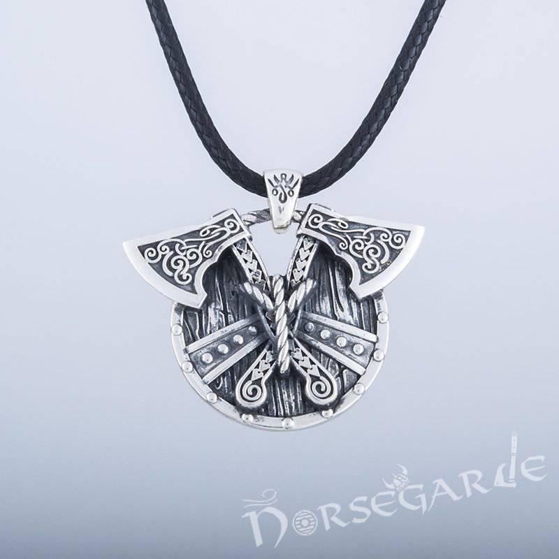 Handcrafted Axes and Shield Pendant - Sterling Silver - Norsegarde