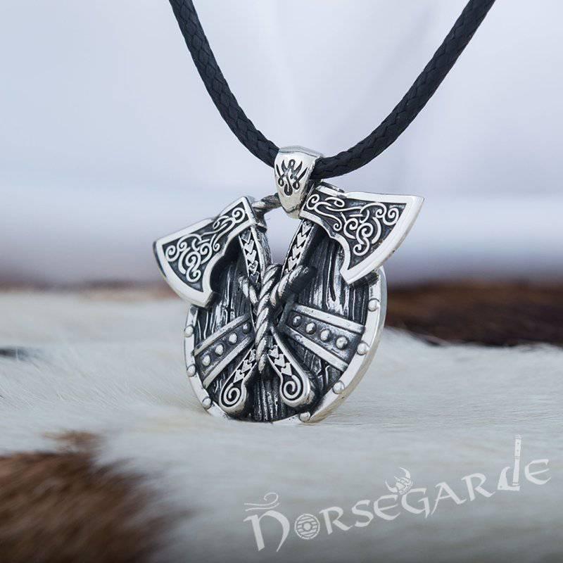 Handcrafted Axes and Shield Pendant - Sterling Silver - Norsegarde