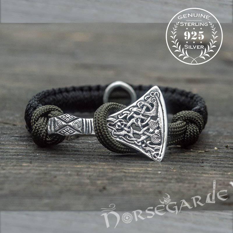 Handcrafted Black Paracord Bracelet with Axe Head and Rune - Sterling Silver - Norsegarde