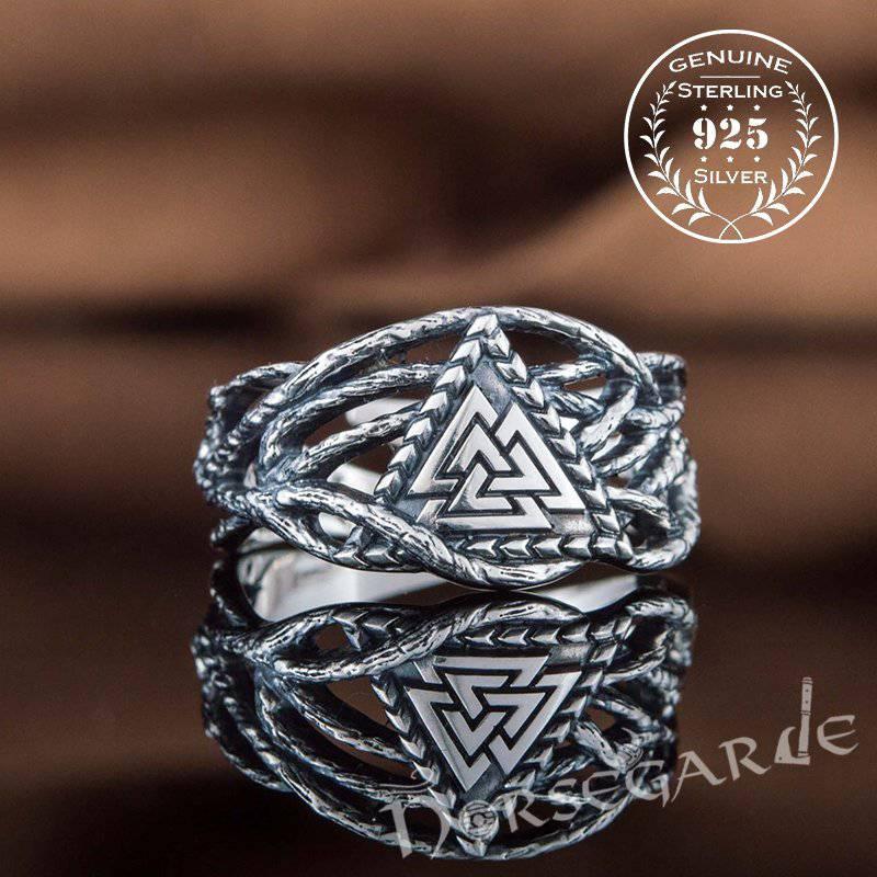 Handcrafted Brambles Valknut Band - Sterling Silver - Norsegarde