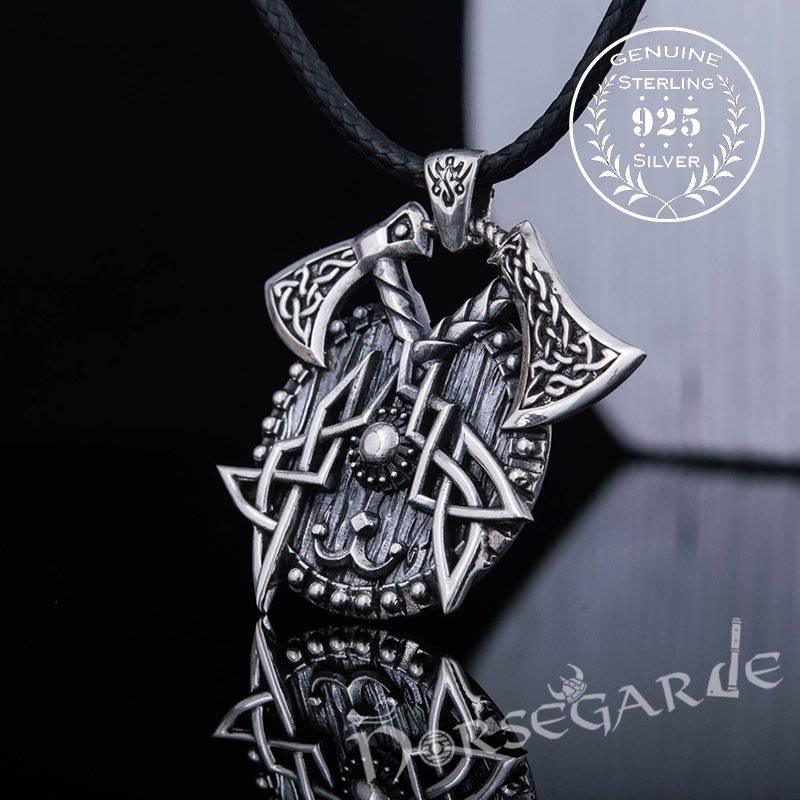 Handcrafted Celtic Axes and Shield Pendant - Sterling Silver - Norsegarde