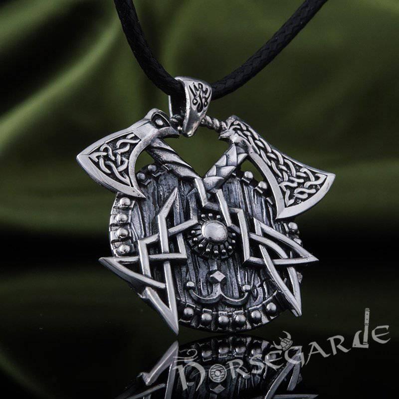Handcrafted Celtic Axes and Shield Pendant - Sterling Silver - Norsegarde