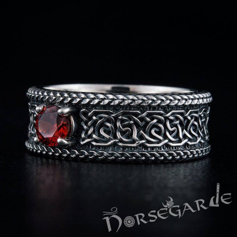 Handcrafted Celtic Pattern Band with Gem - Sterling Silver - Norsegarde