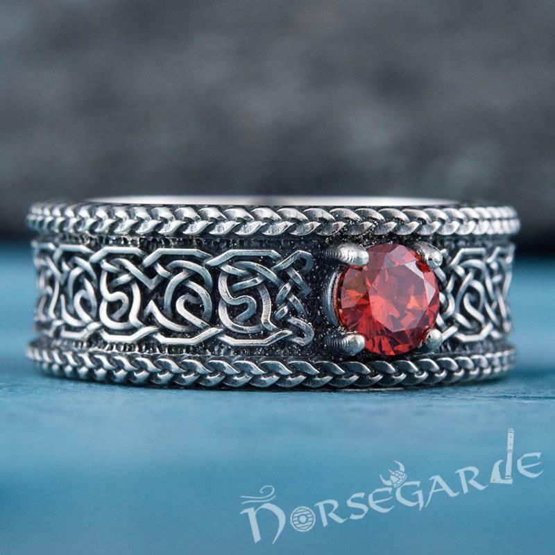 Handcrafted Celtic Pattern Band with Gem - Sterling Silver - Norsegarde