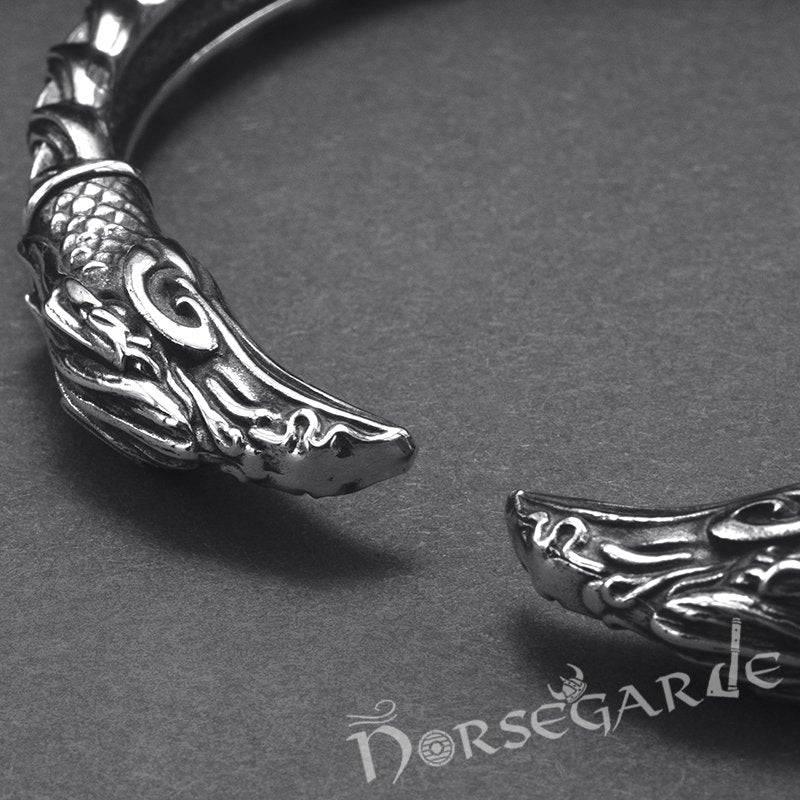 Handcrafted Celtic Raven Torc Bracelet - Sterling Silver - Norsegarde