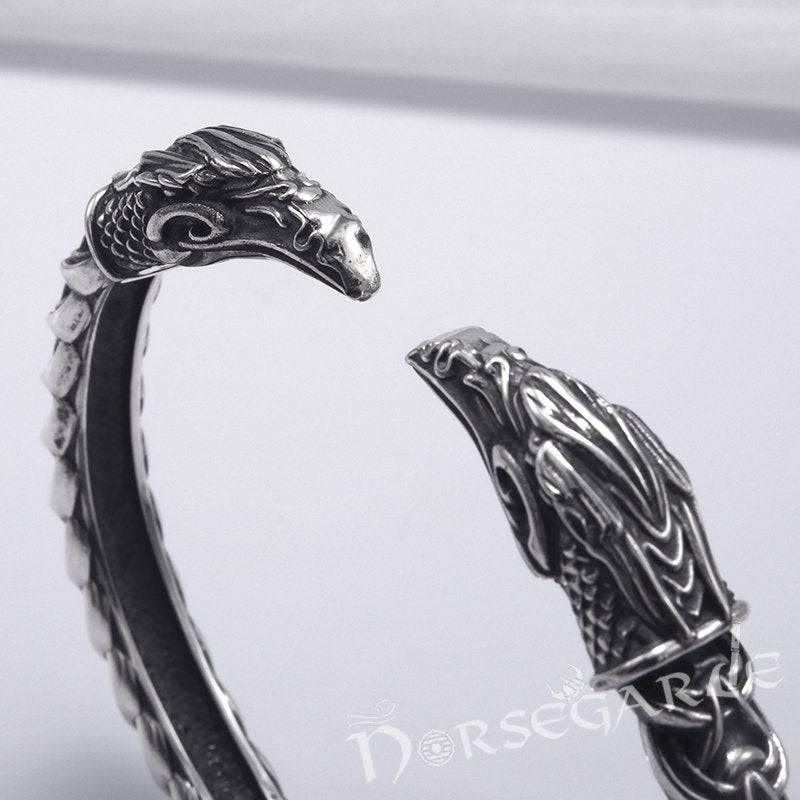 Handcrafted Celtic Raven Torc Bracelet - Sterling Silver - Norsegarde
