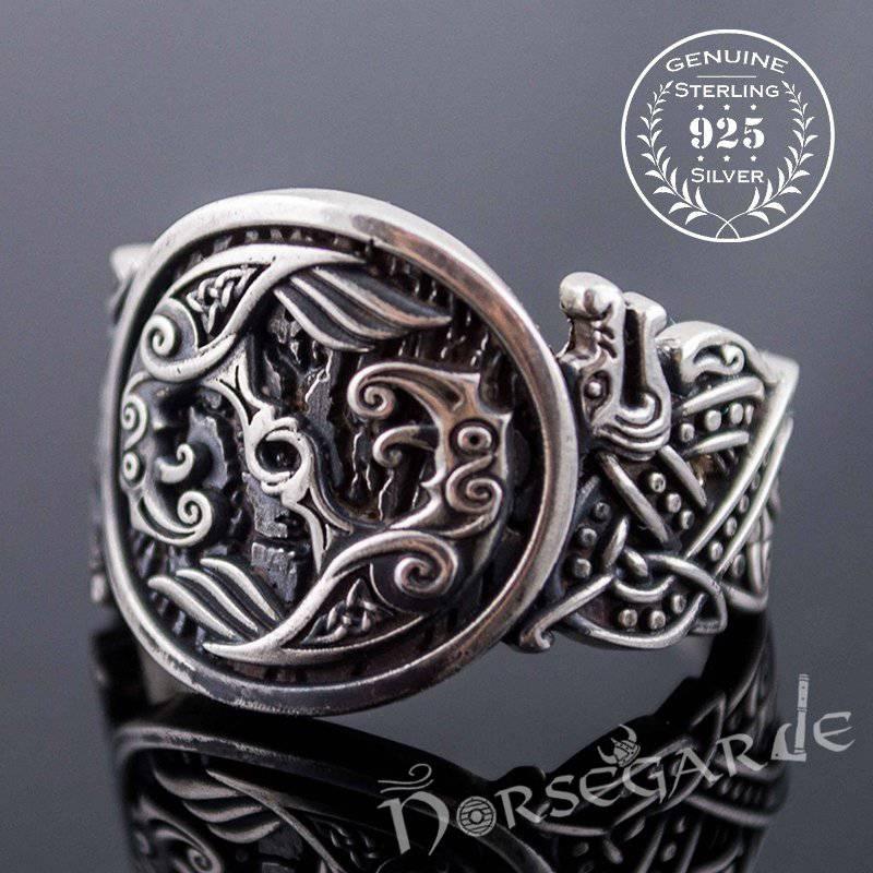 Handcrafted Celtic Ravens Jellinge Style Ring - Sterling Silver - Norsegarde