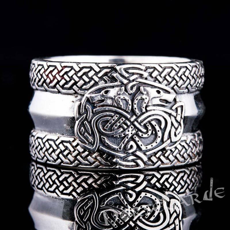 Handcrafted Celtic Wolves Band - Sterling Silver - Norsegarde