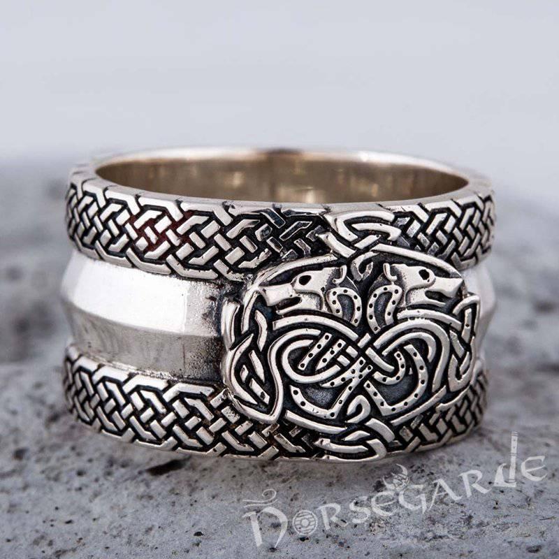 Handcrafted Celtic Wolves Band - Sterling Silver - Norsegarde