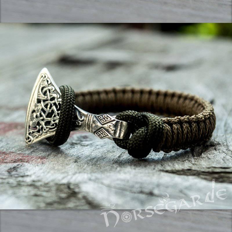 Handcrafted Coffee Paracord Bracelet with Axe Head - Sterling Silver - Norsegarde