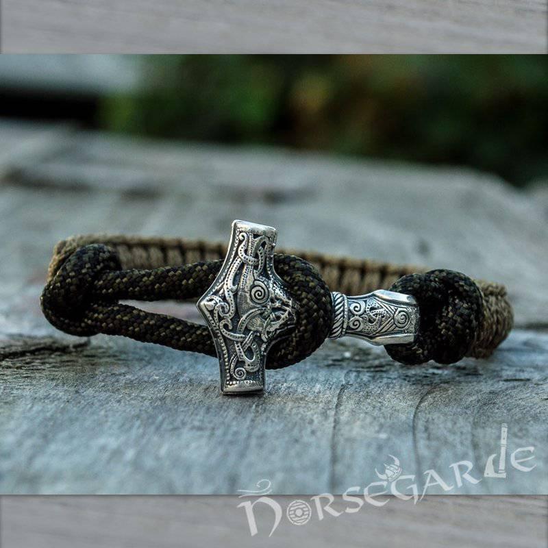Handcrafted Coffee Paracord Bracelet with Mjölnir - Sterling Silver - Norsegarde