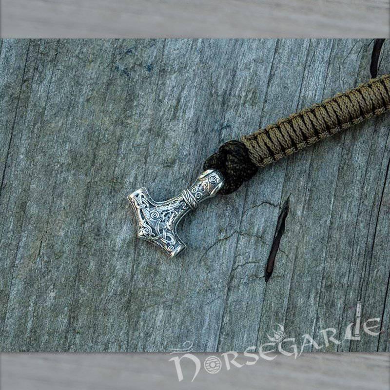 Handcrafted Coffee Paracord Bracelet with Mjölnir - Sterling Silver - Norsegarde