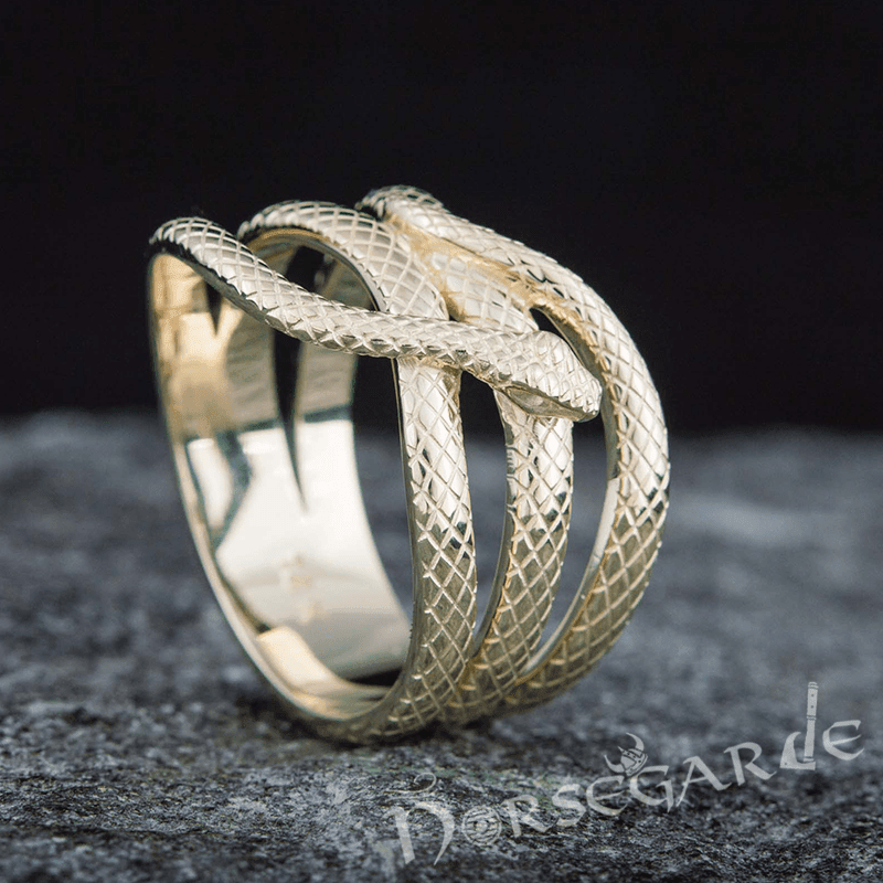 Handcrafted Coiled Jormungandr Ring - Gold - Norsegarde