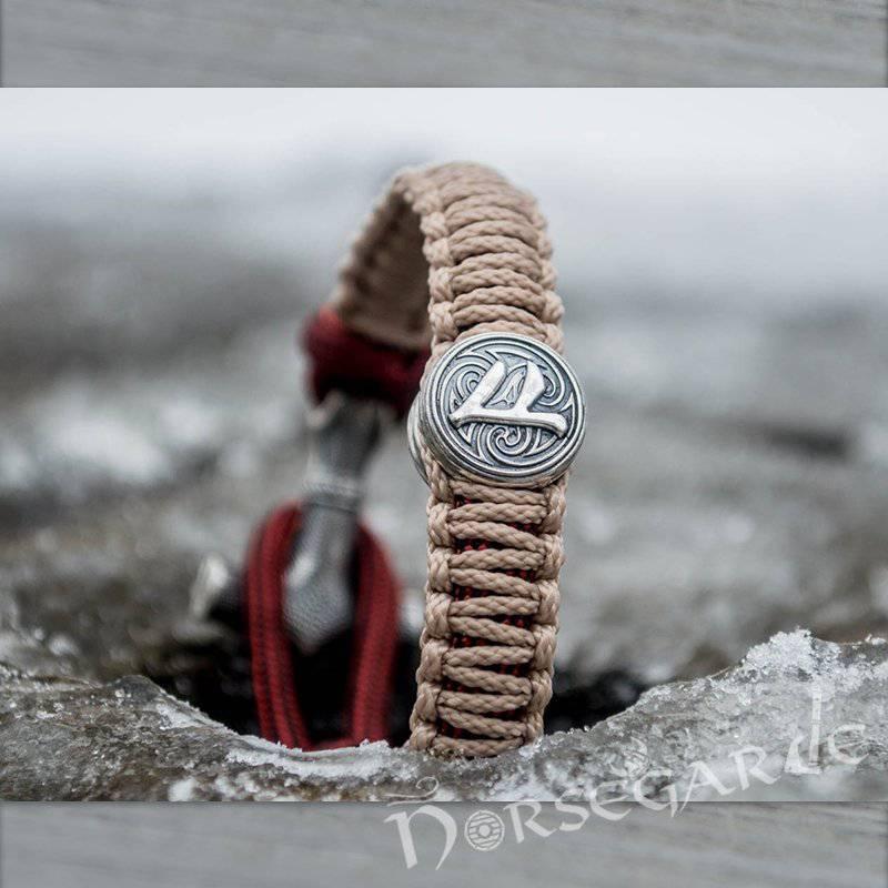 Handcrafted Cream Paracord Bracelet with Mjölnir and Rune - Sterling Silver - Norsegarde