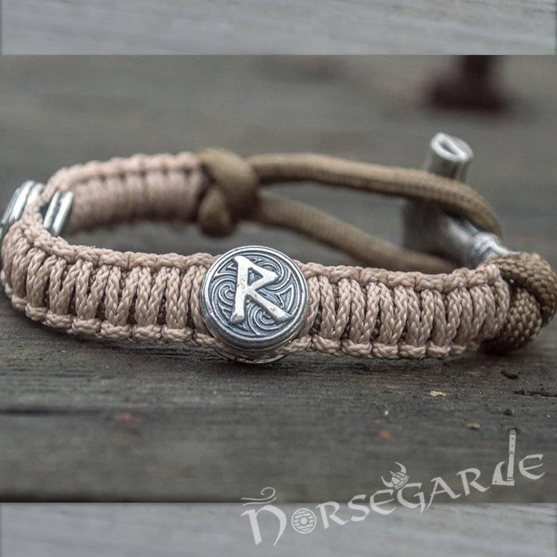 Handcrafted Cream Paracord Bracelet with Mjölnir and Runes - Sterling Silver - Norsegarde