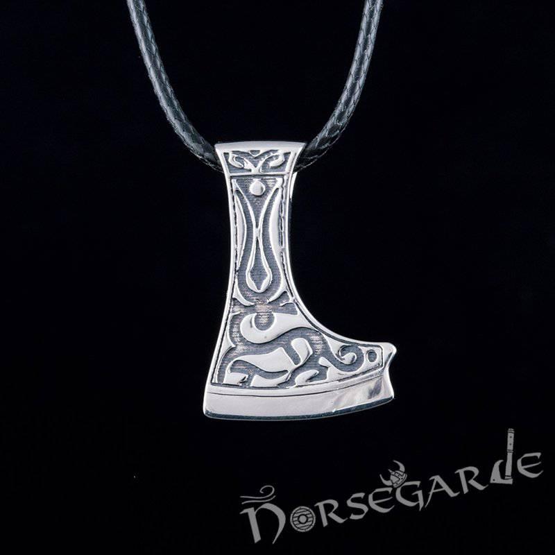 Handcrafted Deer Ornament Perun's Axe Pendant - Sterling Silver - Norsegarde