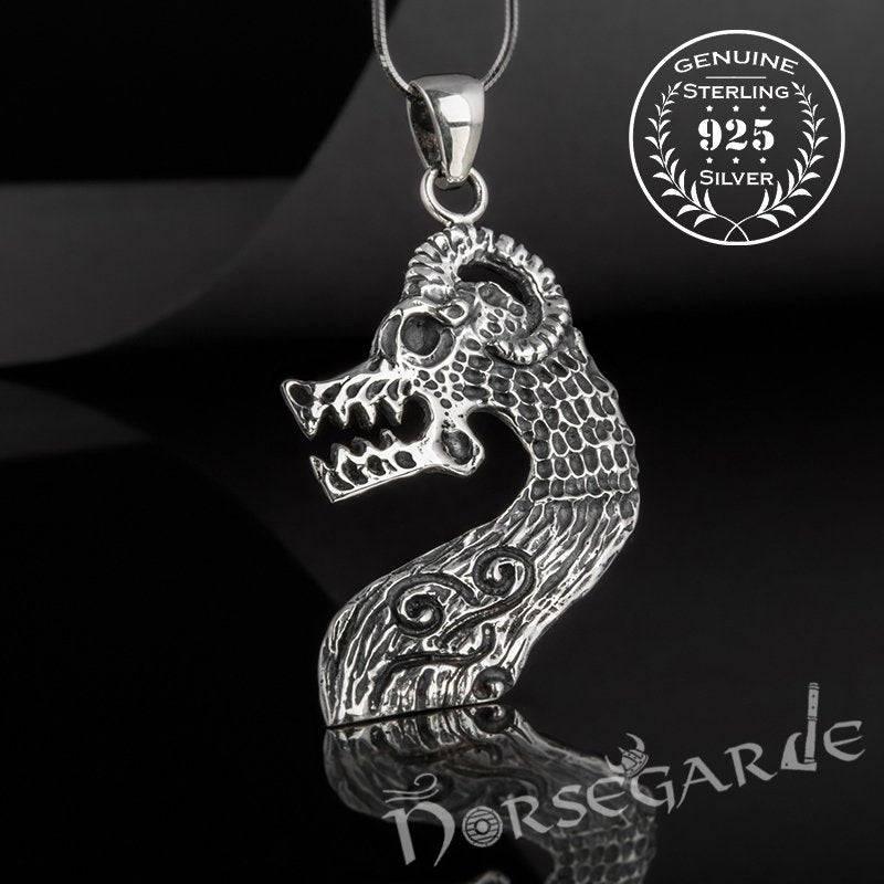 Handcrafted Drakkar Dragon Headpiece Pendant - Sterling Silver - Norsegarde