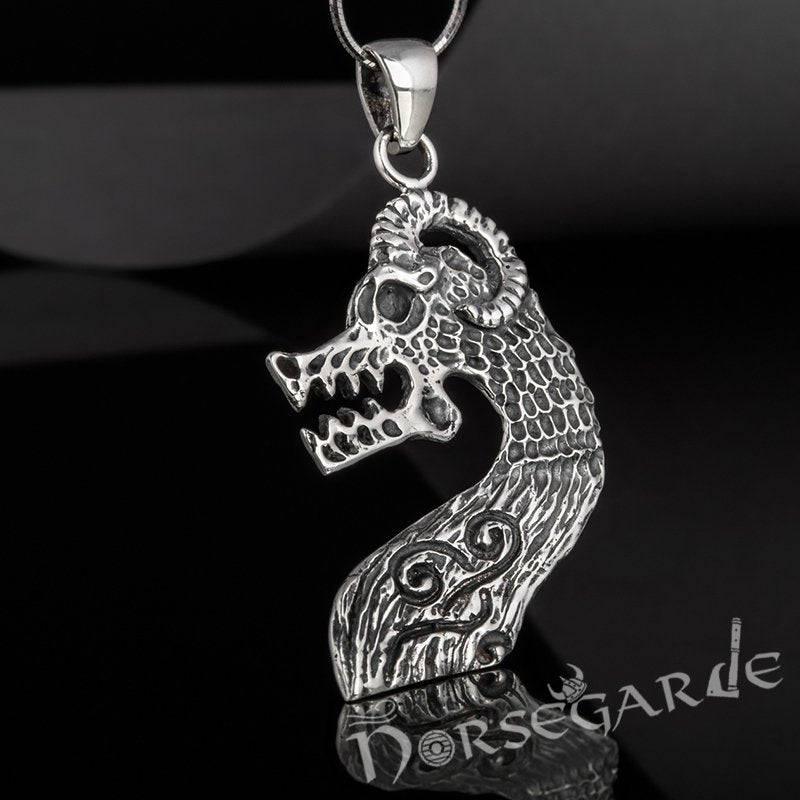 Handcrafted Drakkar Dragon Headpiece Pendant - Sterling Silver - Norsegarde