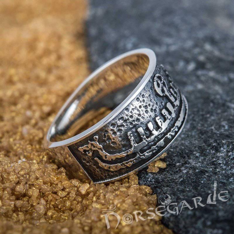 Handcrafted Drakkar Engraving Ring - Sterling Silver - Norsegarde