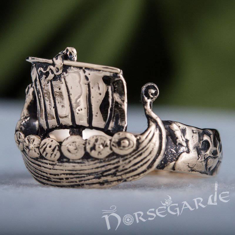 Handcrafted Drakkar Figurine Ring - Bronze - Norsegarde