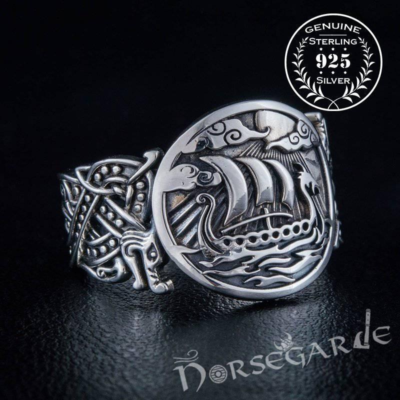 Handcrafted Drakkar Jellinge Style Ring - Sterling Silver - Norsegarde