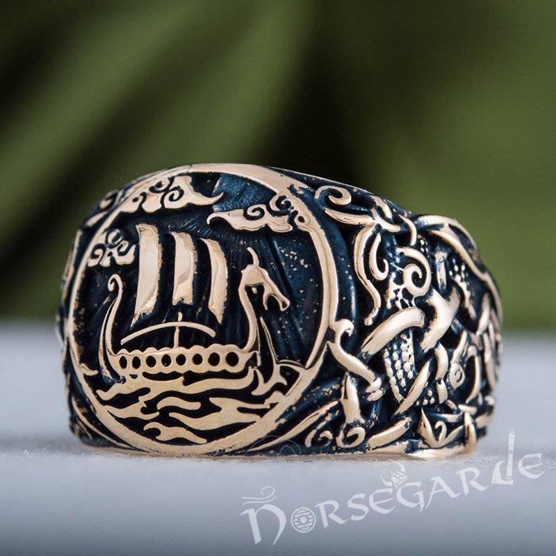 Handcrafted Drakkar Mammen Style Ring - Bronze - Norsegarde