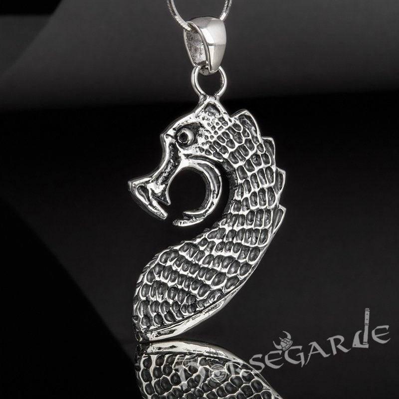 Handcrafted Drakkar Serpent Headpiece Pendant - Sterling Silver - Norsegarde