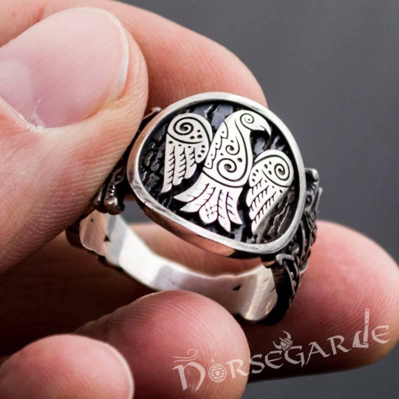 Handcrafted Eagle Jellinge Style Ring - Sterling Silver - Norsegarde