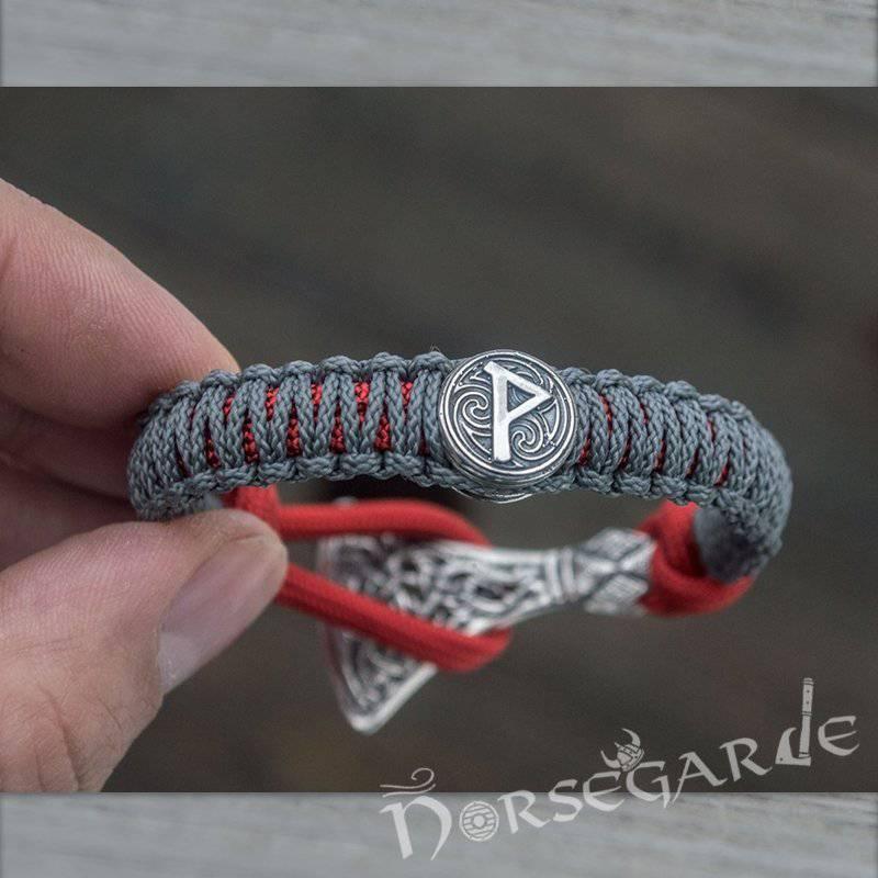 Handcrafted Embers Paracord Bracelet with Axe Head and Rune - Sterling Silver - Norsegarde