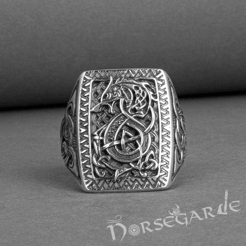 Handcrafted Fenrir Signet Ring - Sterling Silver - Norsegarde
