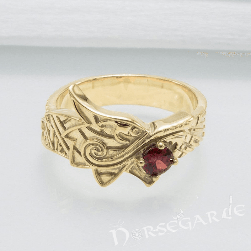 Handcrafted Fenrir Sun Eater Ring - Gold with Ruby - Norsegarde