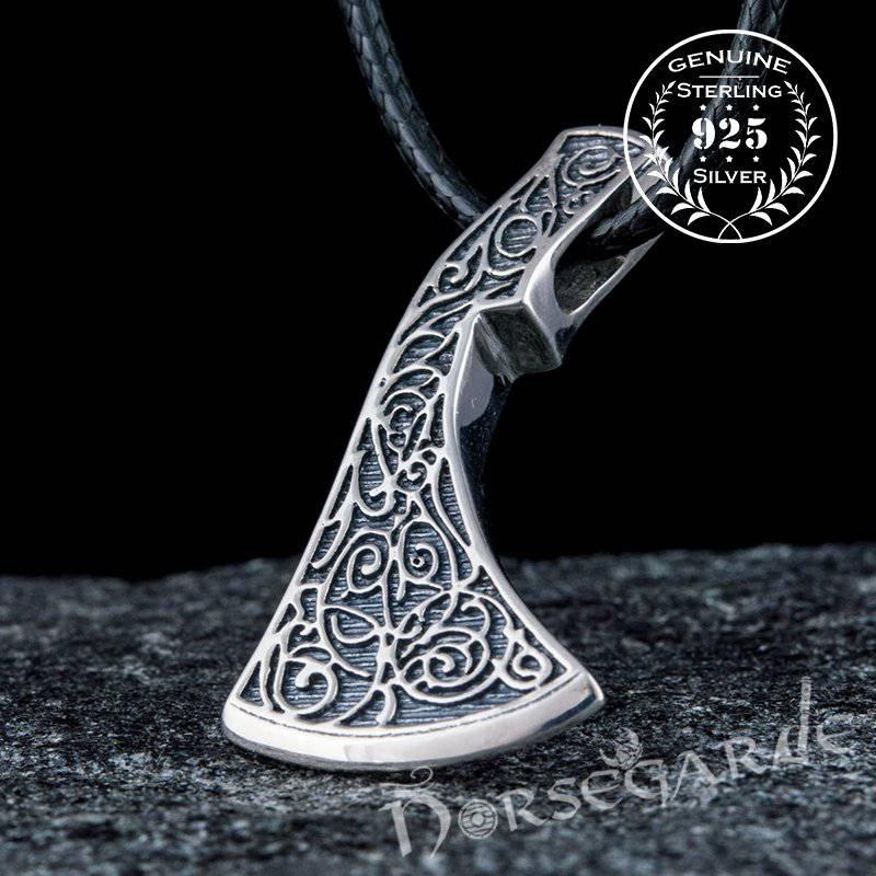 Handcrafted Flora Ornament Perun's Axe Pendant - Sterling Silver - Norsegarde