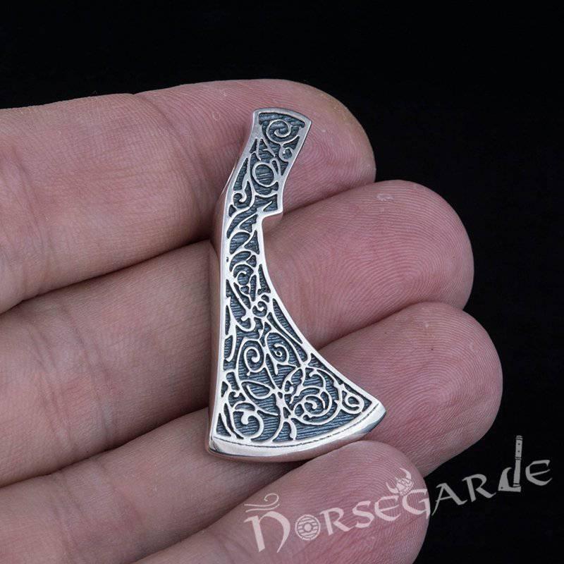 Handcrafted Flora Ornament Perun's Axe Pendant - Sterling Silver - Norsegarde