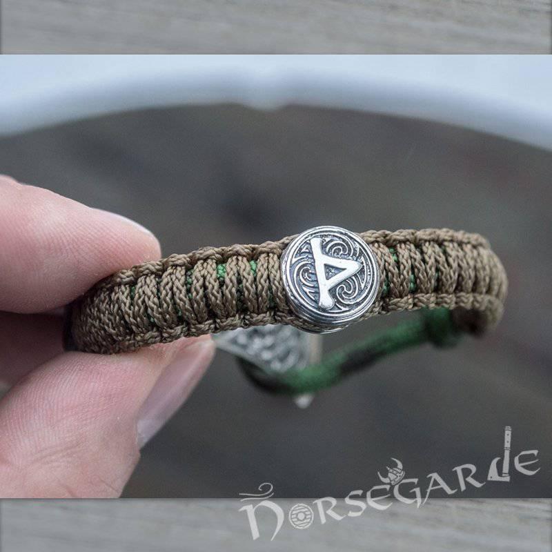 Handcrafted Forest Paracord Bracelet with Axe Head and Rune - Sterling Silver - Norsegarde