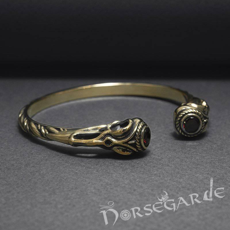 Handcrafted Gemmed Raven Skull Torc Bracelet - Bronze - Norsegarde