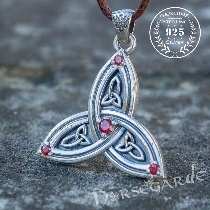 Handcrafted Gemmed Triquetra Pendant - Sterling Silver - Norsegarde