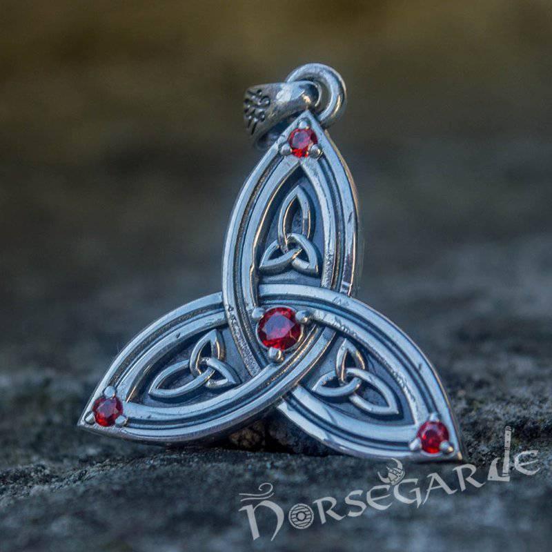 Handcrafted Gemmed Triquetra Pendant - Sterling Silver - Norsegarde