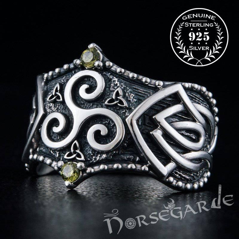 Handcrafted Gemmed Triskelion Celtic Ring - Sterling Silver - Norsegarde