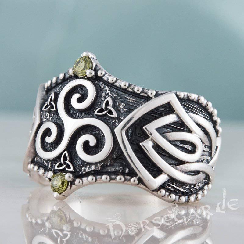 Handcrafted Gemmed Triskelion Celtic Ring - Sterling Silver - Norsegarde