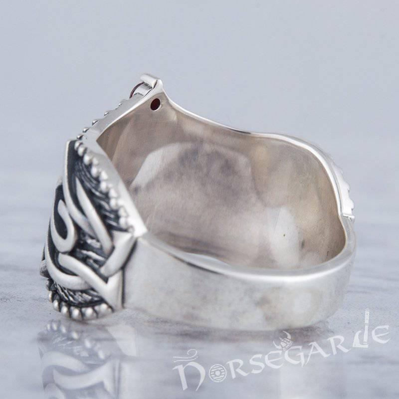 Handcrafted Gemmed Valknut Celtic Ring - Sterling Silver - Norsegarde
