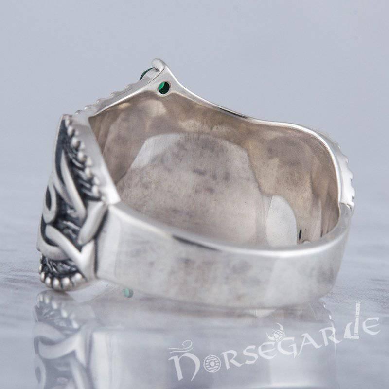 Handcrafted Gemmed Vegvisir Celtic Ring - Sterling Silver - Norsegarde