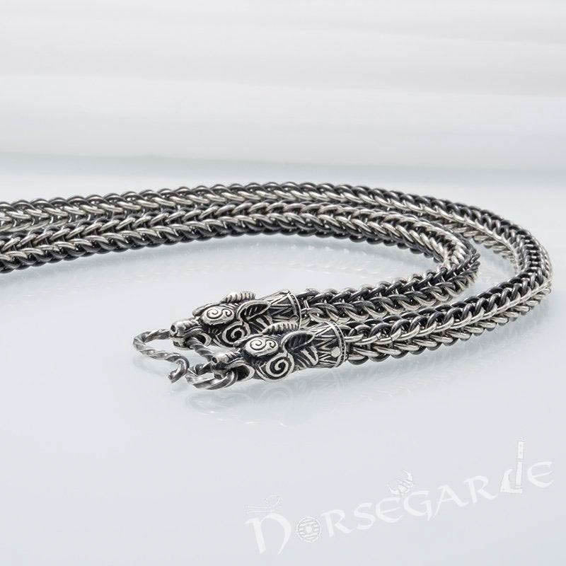 Handcrafted Heavy Weave Chain with Wolves - Sterling Silver